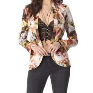 Haute Hippie Women's Multicolor 100% Silk Floral Dropped Lapel Blazer Jacket 0